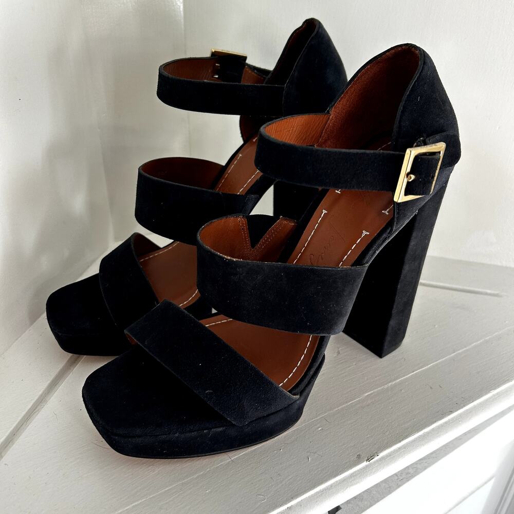 NWT Elizabeth & James black strappy platform heels - Picture 5 of 6